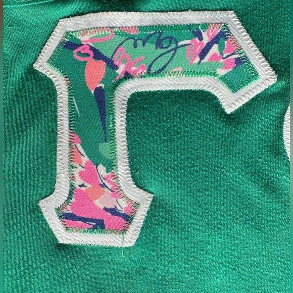 GAMMA PHI BETA racerback t-shirt green small green white floral letters sewn on - Picture 4 of 14